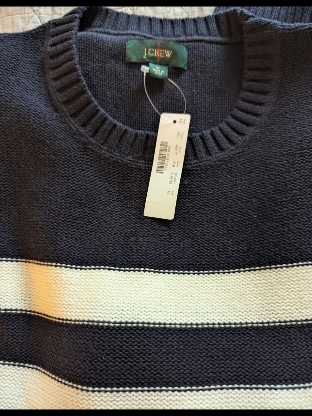 J. Crew Navy and White Striped Crewneck Sweater